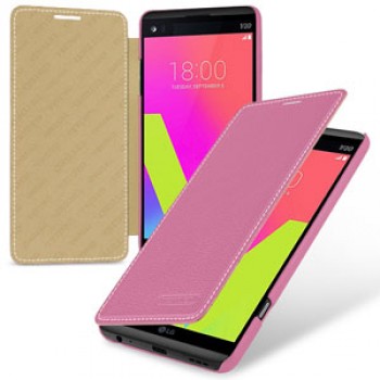 Кожаный чехол горизонтальная книжка (премиум нат. кожа) для LG V20  Розовый