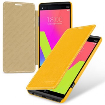 Кожаный чехол горизонтальная книжка (премиум нат. кожа) для LG V20  Желтый