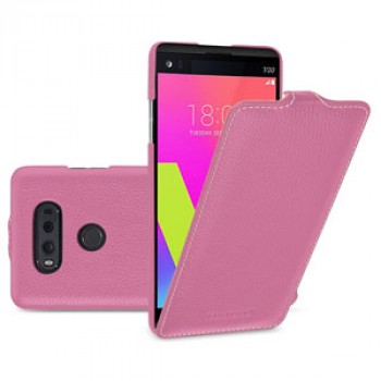 Кожаный чехол вертикальная книжка (премиум нат. кожа) для LG V20  Розовый