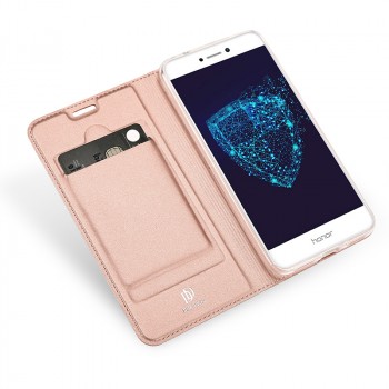 Кожаный чехол портмоне подставка на силиконовой основе с отсеком для карт для Huawei Honor 8 Lite Розовый