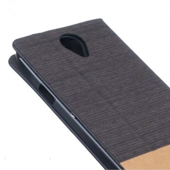 Чехол горизонтальная книжка подставка на силиконовой основе с отсеком для карт и тканевым покрытием для Doogee X6 Фиолетовый