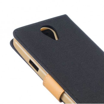 Чехол портмоне подставка на силиконовой основе с тканевым покрытием на магнитной защелке для Doogee X6 Черный