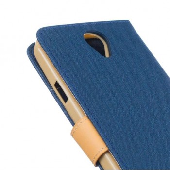 Чехол портмоне подставка на силиконовой основе с тканевым покрытием на магнитной защелке для Doogee X6 Синий