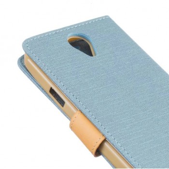 Чехол портмоне подставка на силиконовой основе с тканевым покрытием на магнитной защелке для Doogee X6 Голубой