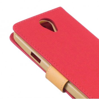 Чехол портмоне подставка на силиконовой основе с тканевым покрытием на магнитной защелке для Doogee X6 Красный