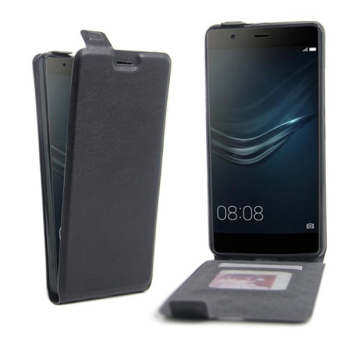Чехол вертикальная книжка на силиконовой основе с отсеком для карт на магнитной защелке для Huawei P9 Plus, цвет Черный