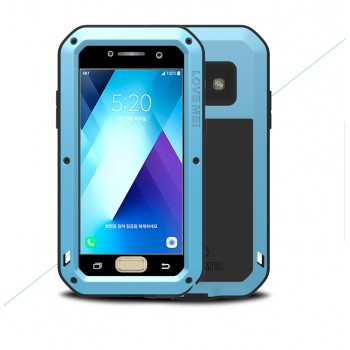 Эксклюзивный многомодульный ультрапротекторный пылевлагозащищенный ударостойкий нескользящий чехол алюминиево-цинковый сплав/силиконовый полимер с закаленным защитным стеклом для Samsung Galaxy A5 (2017) Голубой