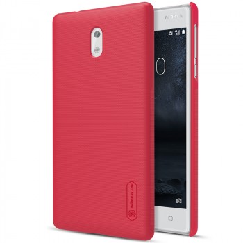 Пластиковый непрозрачный матовый нескользящий премиум чехол с повышенной шероховатостью для Nokia 3  Красный