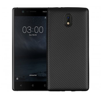 Силиконовый матовый непрозрачный чехол с текстурным покрытием Металлик для Nokia 3  Черный