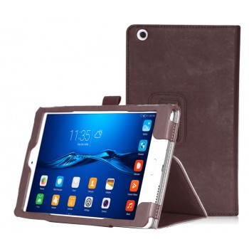 Чехол книжка подставка с рамочной защитой экрана, крепежом для стилуса, отсеком для карт и поддержкой кисти для Huawei MediaPad M3 Lite 8 Коричневый