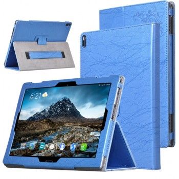 Чехол книжка подставка текстура Узоры с рамочной защитой экрана и поддержкой кисти для Lenovo Tab 4 10 Plus  Синий