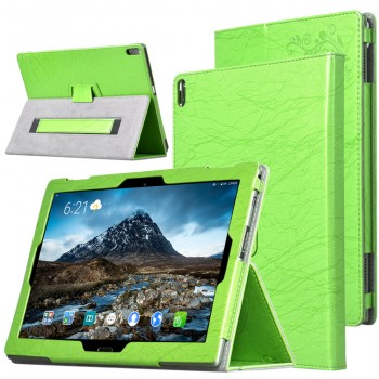 Чехол книжка подставка текстура Узоры с рамочной защитой экрана и поддержкой кисти для Lenovo Tab 4 10 Plus  Зеленый
