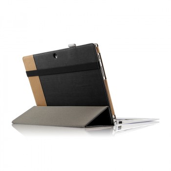 Чехол книжка подставка с рамочной защитой экрана, крепежом для стилуса, поддержкой кисти и тканевым покрытием для Lenovo Miix 320 Черный