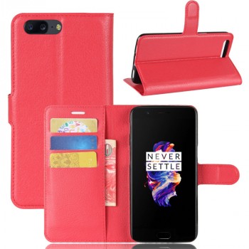 Чехол портмоне подставка для OnePlus 5 с магнитной защелкой и отделениями для карт