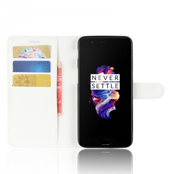 Чехол портмоне подставка для OnePlus 5 с магнитной защелкой и отделениями для карт Белый