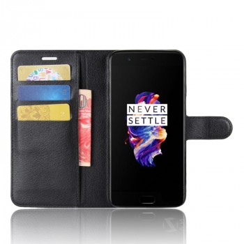 Чехол портмоне подставка для OnePlus 5 с магнитной защелкой и отделениями для карт Черный