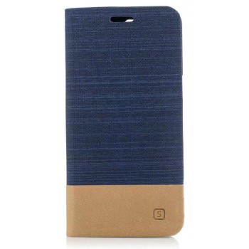 Чехол портмоне подставка на силиконовой основе с отсеком для карт и тканевым покрытием для OnePlus 5  Синий