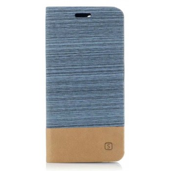 Чехол портмоне подставка на силиконовой основе с отсеком для карт и тканевым покрытием для OnePlus 5  Голубой