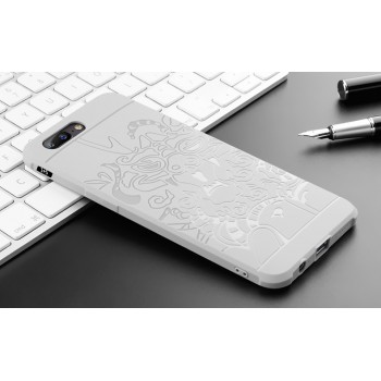 Силиконовый матовый непрозрачный чехол с текстурным покрытием Дракон для OnePlus 5  Белый