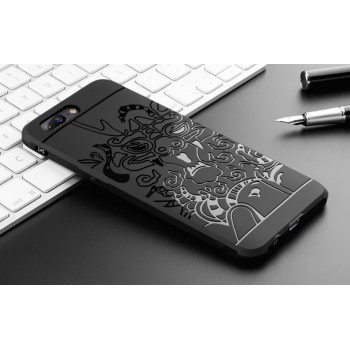 Силиконовый матовый непрозрачный чехол с текстурным покрытием Дракон для OnePlus 5  Черный