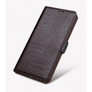 Кожаный чехол портмоне подставка (премиум нат. кожа крокодила) с крепежной застежкой для Samsung Galaxy J7 (2017)  Коричневый