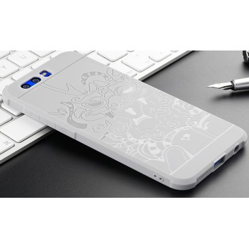 Силиконовый матовый непрозрачный чехол с нескользящим софт-тач покрытием и текстурным покрытием Дракон для Huawei Honor 9 Серый