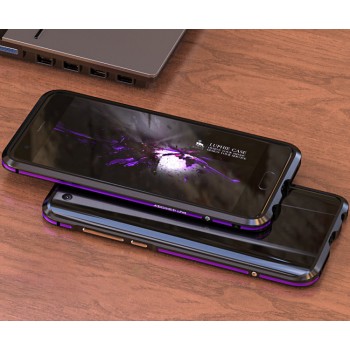 Металлический округлый двухцветный премиум бампер сборного типа на винтах для Huawei Honor 9  Фиолетовый
