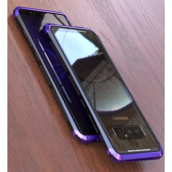 Металлический округлый двухцветный премиум бампер сборного типа с задней крышкой из закаленного защитного стекла для Samsung Galaxy Note 8 Фиолетовый