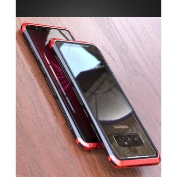 Металлический округлый двухцветный премиум бампер сборного типа с задней крышкой из закаленного защитного стекла для Samsung Galaxy Note 8 Красный