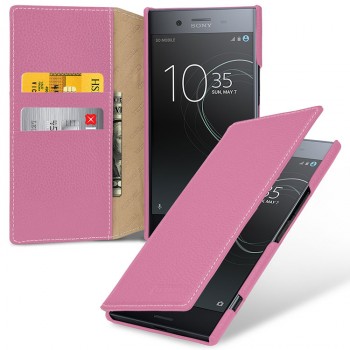 Кожаный чехол портмоне (премиум нат. кожа) для Sony Xperia XZ Premium  Розовый