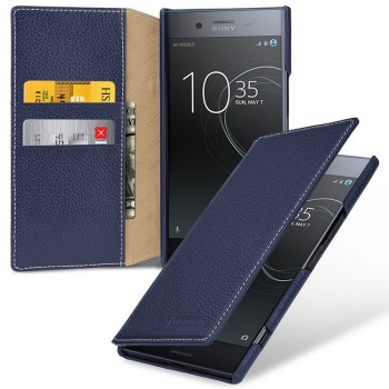 Кожаный чехол портмоне (премиум нат. кожа) для Sony Xperia XZ Premium  Синий