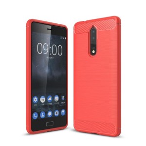 Силиконовый матовый непрозрачный дизайнерский фигурный чехол текстура Металлик для Nokia 8 Красный