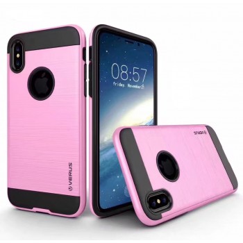 Противоударный двухкомпонентный силиконовый матовый непрозрачный чехол с поликарбонатными вставками экстрим защиты для Iphone X 10/XS Розовый