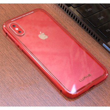 Двухкомпонентный чехол c металлическим бампером и накладкой из закаленного стекла для Iphone X 10/XS Красный