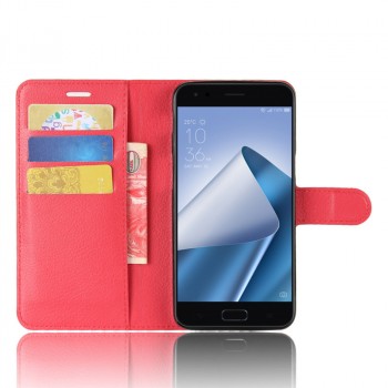 Чехол портмоне подставка для ASUS ZenFone 4 ZE554KL с магнитной защелкой и отделениями для карт Красный