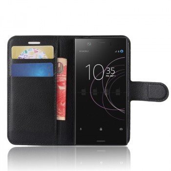 Чехол портмоне подставка для Sony Xperia XZ1 Compact с магнитной защелкой и отделениями для карт Черный