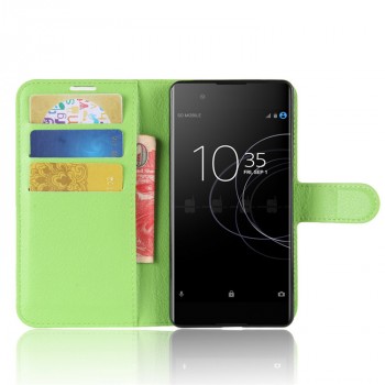 Чехол портмоне подставка для Sony Xperia XA1 Plus с магнитной защелкой и отделениями для карт Зеленый