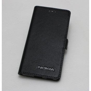 Кожаный чехол горизонтальная книжка подставка с крепежной застежкой для Nokia 3  Черный