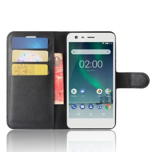 Чехол портмоне подставка для Nokia 2 с магнитной защелкой и отделениями для карт Черный