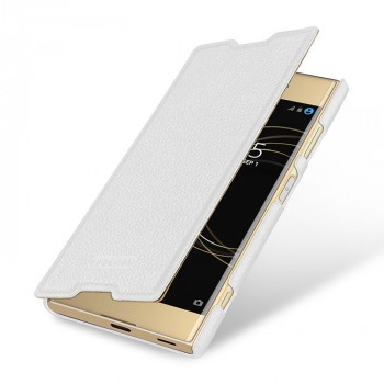 Кожаный чехол горизонтальная книжка (премиум нат. кожа) для Sony Xperia XA1  Белый