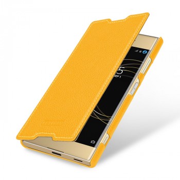 Кожаный чехол горизонтальная книжка (премиум нат. кожа) для Sony Xperia XA1  Желтый