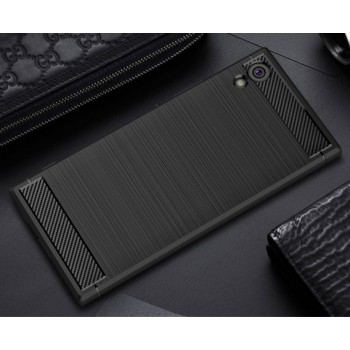 Силиконовый матовый непрозрачный чехол с нескользящими гранями и текстурным покрытием Металлик для Sony Xperia XA1  Черный