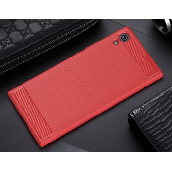 Силиконовый матовый непрозрачный чехол с нескользящими гранями и текстурным покрытием Металлик для Sony Xperia XA1  Красный