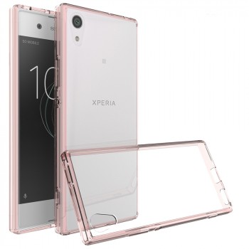 Силиконовый глянцевый полупрозрачный чехол для Sony Xperia XA1  Розовый