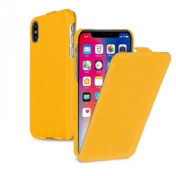 Кожаный чехол вертикальная книжка (премиум нат. кожа) для Iphone X 10/XS Желтый