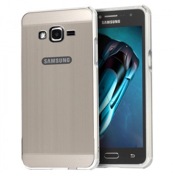 Двухкомпонентный чехол c металлическим бампером с поликарбонатной накладкой и отверстием для логотипа для Samsung Galaxy J2 Prime  Белый