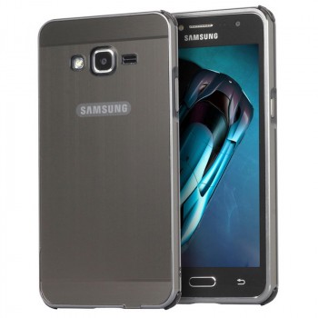 Двухкомпонентный чехол c металлическим бампером с поликарбонатной накладкой и отверстием для логотипа для Samsung Galaxy J2 Prime  Черный