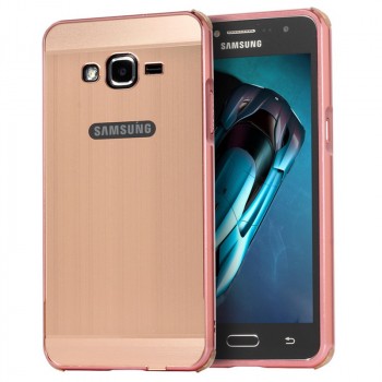 Двухкомпонентный чехол c металлическим бампером с поликарбонатной накладкой и отверстием для логотипа для Samsung Galaxy J2 Prime  Розовый