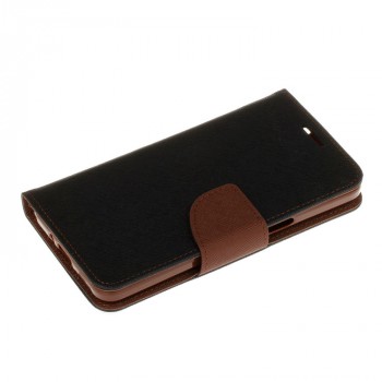 Чехол портмоне подставка на силиконовой основе с отсеком для карт на дизайнерской магнитной защелке для Samsung Galaxy J2 Prime  Коричневый