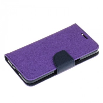 Чехол портмоне подставка на силиконовой основе с отсеком для карт на дизайнерской магнитной защелке для Samsung Galaxy J2 Prime  Фиолетовый